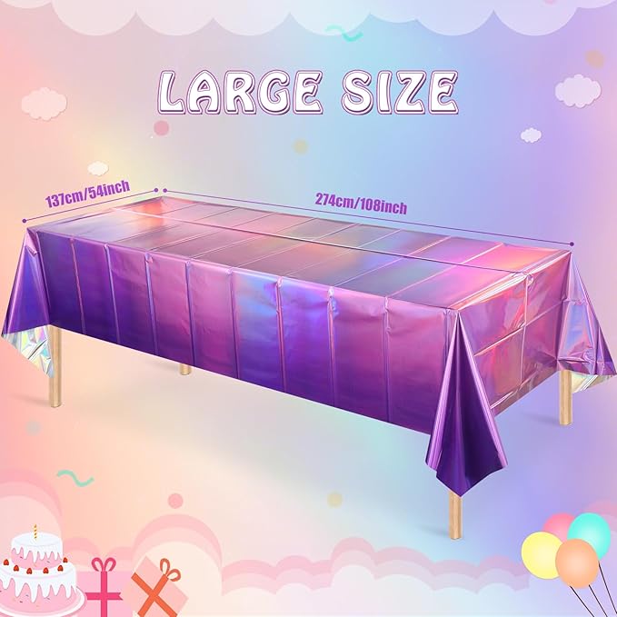 6 Pack Ombre Iridescent Pink and Purple Plastic Tablecloths, Shiny Disposable Laser Rectangle Table Covers Holographic Foil Tablecloth Iridescent Kpop Birthday Bridal Party Decoration, 54x108 Inch