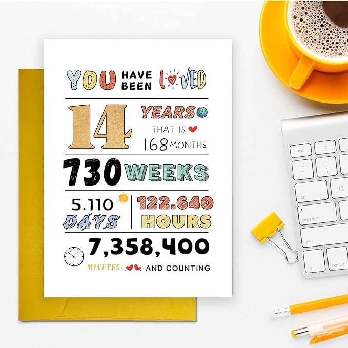 14th Birthday Card for Girls Boys, 14 Years Old Birthday Card for Son Daughter, 14th Birthday Gift Ideas Boys Girls Him Her, Sweet Fourteen Years Old Bday Decorations