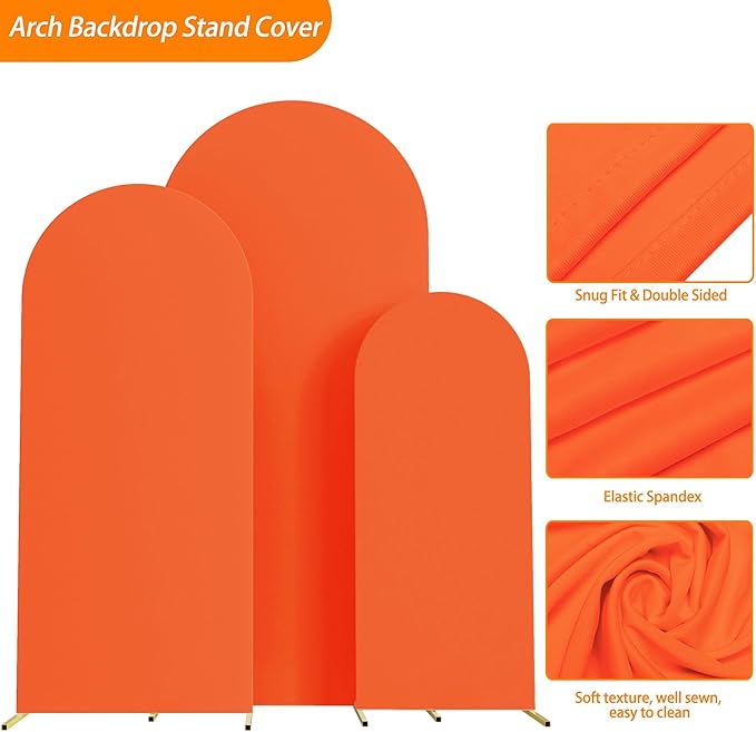Wokceer Set of 3 Wedding Arch Backdrop Cover Spandex Fitted Wedding Arch Stand Covers Round Top Chiara Backdrop Stands Cover for Birthday Party Ceremony Banquet Decoration 4ft,5ft,6ft OrangeRed