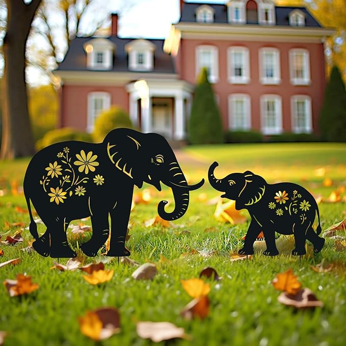 Elephant Metal Garden Stakes Decorative, Gifts for Women/Men/Elephant Lovers, Black Silhouette Statues Spring Outdoor Decorations for Garden, Yard, Lawn, Pathway,Patio,Outside