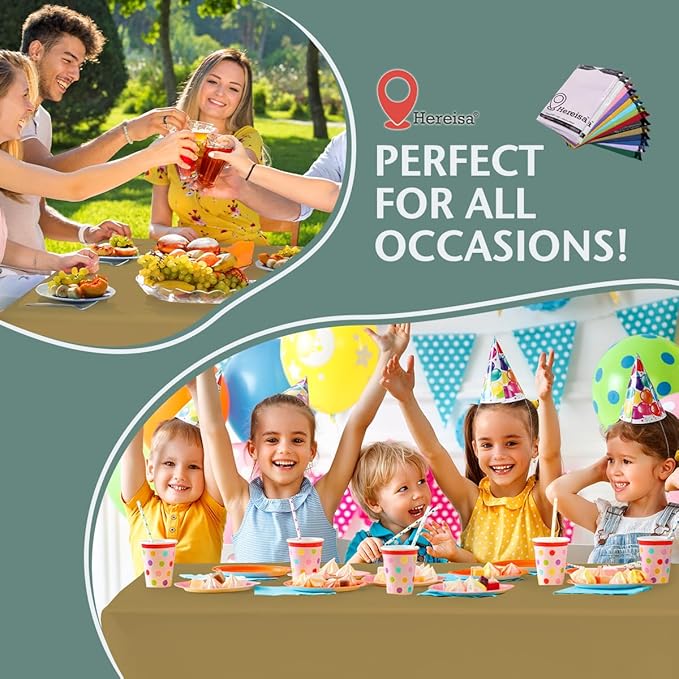 Disposable Plastic Tablecloth 54x108 Inch Rectangle - Gold, 4 Pack Waterproof & Tear-Resistant Party Table Cover for Dining, Picnic, Crafts, Holiday Decor