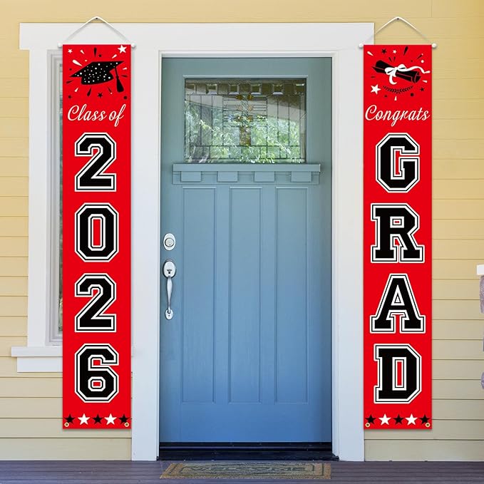 DAZONGE Graduation Decorations 2026, Red and Black Class of 2026 Decorations Graduation Banners for Any Schools or Grades Party Favor