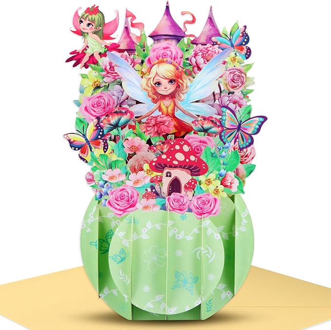 FaCraft Fairy Birthday Card - for Girl, Handmade Happy Birthday Pop Up Greeting Cards Gift with Envelope, for Daughters, Granddaughters, Nieces