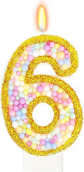 6th Birthday Candle for Cake, Colorful Macaron Numeral Candles for Girls/Boys, Birthday Party Cake Decorations, Golden Cake Topper for Birthday Party Supplies (Number 6)