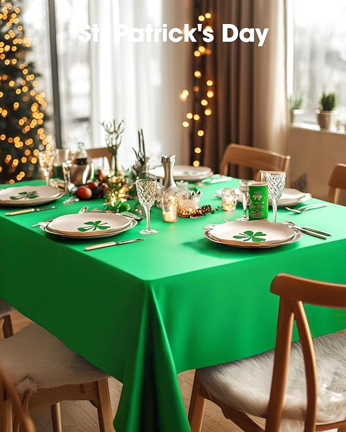 Pureegg Plastic Table Cloth Disposable 8 Pack, 54 x 108 Inch Table Cloths, St Patricks Day, Christmas Decorations, Tablecloths, Rectangle, Forest, Emerald, Plastic Cover, Leakproof & Sturdy, Green