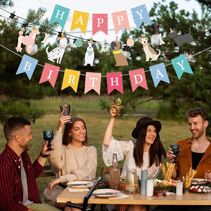Dog Themed Banner Happy Birthday Banner Backdrop Colorful Decoration Kids Baby Dog Birthday Party Supplies