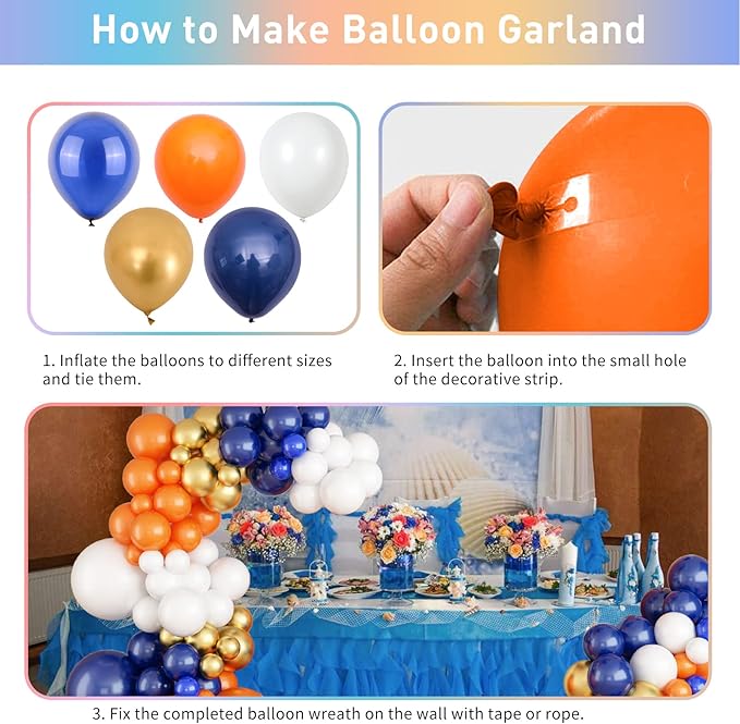 Blue and Orange Balloon Arch Garland Kit, Navy Royal Dark Blue Gold Orange Balloons, Metallic Chrome Latex Balloons Different Size for Thanksgiving Fall Graduation Anime Birthday Party Decorations