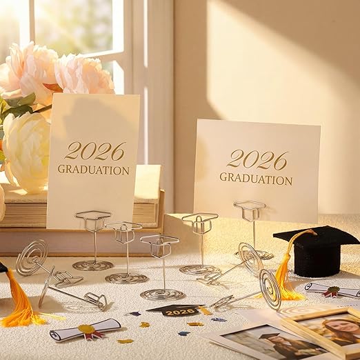 Rtteri 30 Pcs Grad Cap Graduation Picture Display 2 Inch Silver Photo Holders for Centerpieces Graduation Table Number Holders Card Stands for Class of 2026 Grad Party Supplies