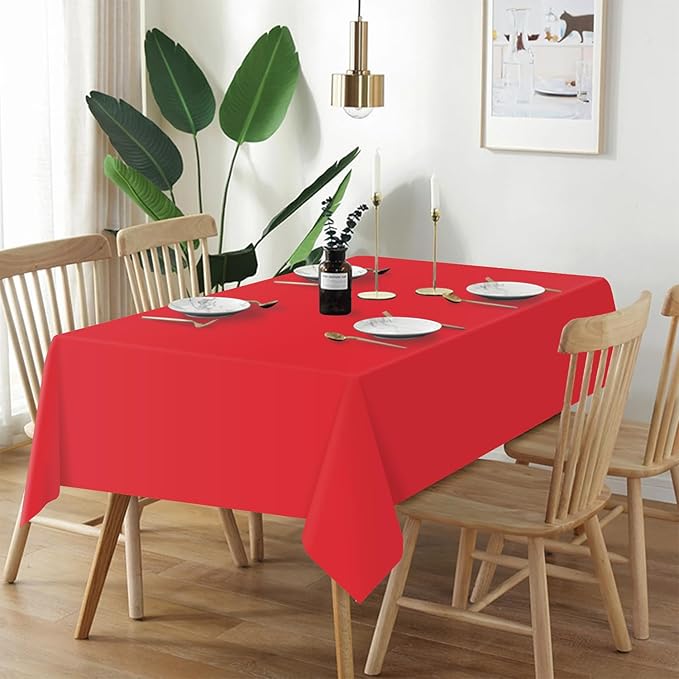 QIKSION Red Plastic Table Cloth Disposable 12 Pack, 54 x 108 Inch Tablecloths for Valentines, Mothers Day, Birthday Party, Christmas Decorations, Rectangle Table Cover