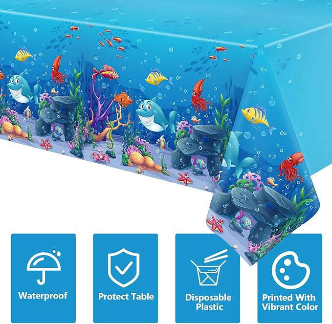 223 Pack Under the Sea Party Supplies Ocean Sea Party Tableware Set Plates Cups Napkins Tablecloth Banner Balloons Cake Toppers for Underwater World Birthday Ocean Animal Party Decorations Serves 20