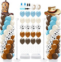 Kasyat 2 Set Western Cowboy Balloon Column Stand Kit, Brown Slate Blue Dusty Blue Sand White Cow Print Balloons Garland Arch Kit for Farm Western Cowboy Baby Shower Birthday Party Decorations