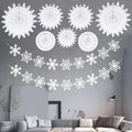 Snowflake Snow White-Silver Christmas-Frozen Party-Decorations - 9pcs Winter Girl Birthday New Year Paper Fan Banner Stareamers, Wonderland Party Supplies Decor Lasting Surprise