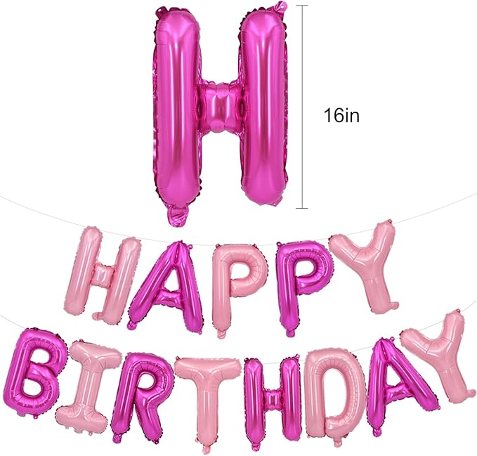 TONIFUL Happy Birthday Balloons Banner 16 Inch Mylar Foil Letters Birthday Sign Reusable for Girls Boys Kids & Adults Birthday Party Decorations Supplies（Hot Light Pink）