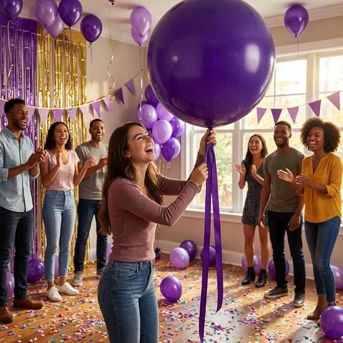 KALOR Dusty Purple Giant Balloons 36 Inch Large Latex Balloons, 4 Pack Jumbo Round Helium Balloon for Birthday Bridal Shower Wedding Baby Shower Party Decorations