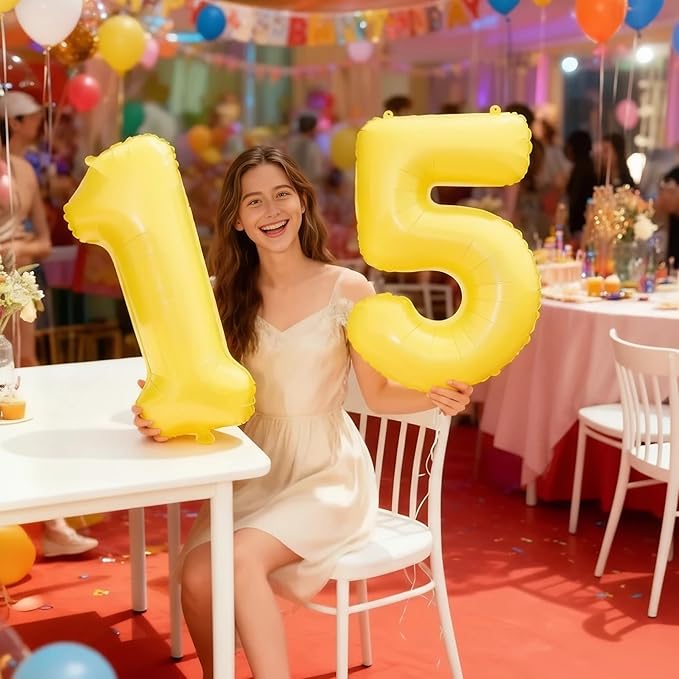Yellow 40 Inch Large Number 5 Birthday Balloon, Five 5th 15 25 35 50 55 Birthday Celebration Decorations, Yellow Foil 5 Mylar Helium Balloons Girl Boy Anniversary Party Supplies