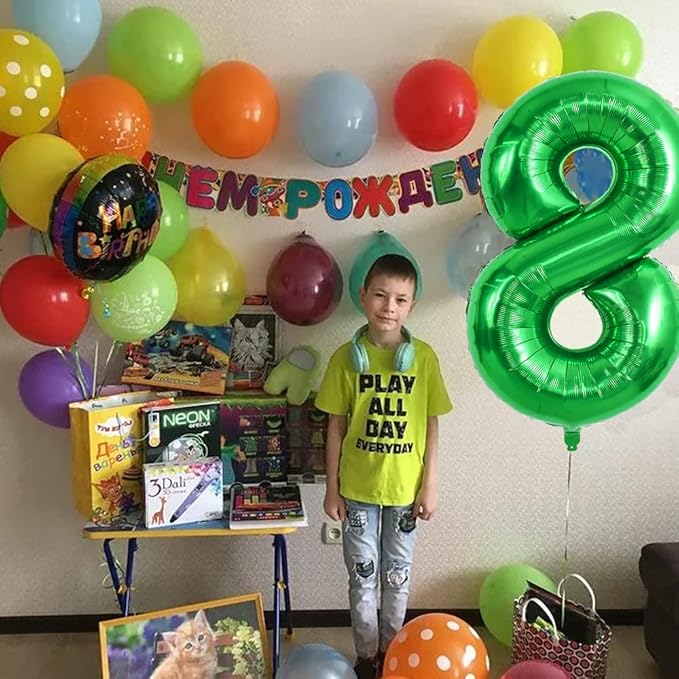 TONIFUL 40 Inch Dark Green Number 8 Balloon Foil Mylar, Self Standing Birthday Party Decorations, for Wedding, Bridal Shower, Engagement, Anniversary