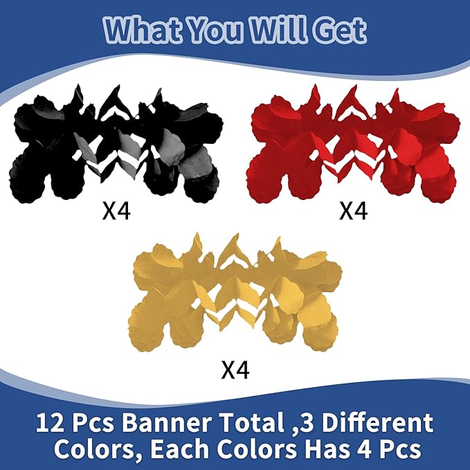 Red Gold Black Birthday Party-Decorations - Garland Streamers Graduation Decorations 2026, Casino-Theme Game Movie Night Wedding Birthday Baby Bridal Shower Paper Banner Decor Supplies Garsellen