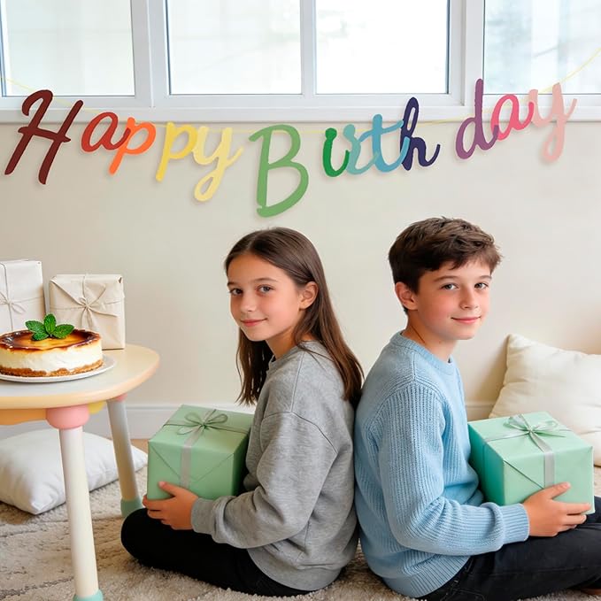 MEETINGU Colored Happy Birthday Banner Rainbow Decorations Colorful Sign Party Banner for Kids Girls Boys Rainbow Party Decorations