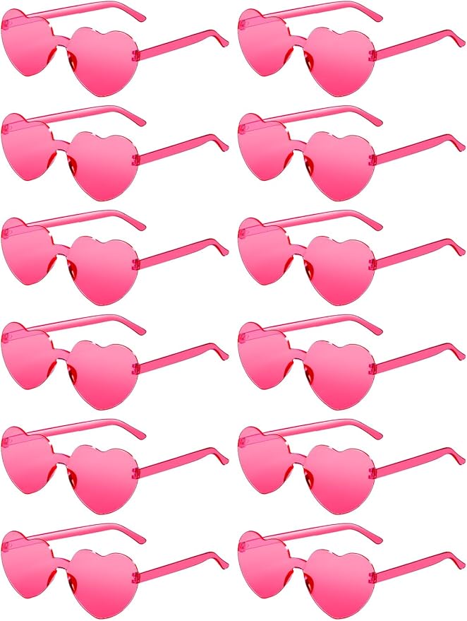 12 Pairs Heart Shaped Sunglasses for Women Colorful Glasses Fun Trendy Transparent Heart Sunglasses Party Favor