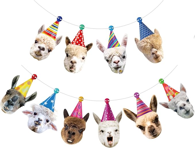 Hooqict Llama Birthday Banner Garland Funny Happy Birthday Decorations Party Banner for Kids Adults Animal Birthday Party Decorations Supplies