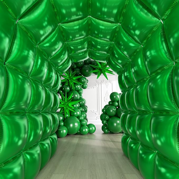 50pcs Green Square Foil Balloons Wall Backdrop with 79pcs Green Balloon Garland Arch Kit, Double Sided Balloon Tunnel for Birthday Anniversary Valentine's Day Baby Shower Summer Decorations