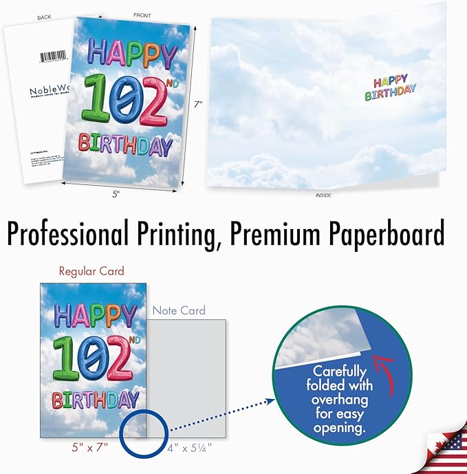 NobleWorks - Milestone Birthday Greeting Card with Envelope (4.63 x 6.75 Inch) - Inflated Messages -102 (Not Actual Balloons) C2770MBG