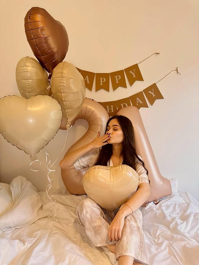 Big 40 Inch Light Brown 2 Number Balloon Birthday Decoration, 2026 Light Brown Number 2 Helium Balloons 12 20 22 23 24 26 28 32 42 Celebration, Boy Girl Baby Anniversary Party Graduations Supplies