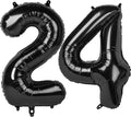40 Inch Black Number 24 Digital Balloon,Jumbo Mylar Foil Helium Balloon for 24 Balloons for Birthday Party,Wedding Anniversary Party Decorations