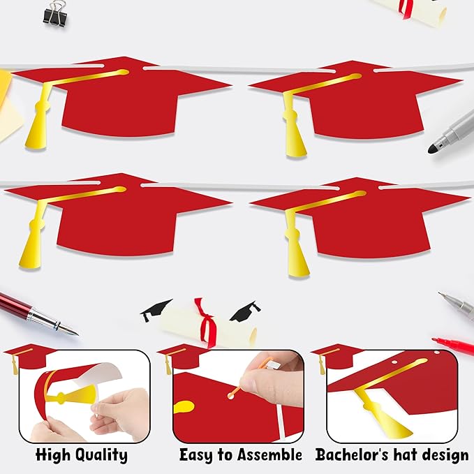 16PCS 2025 Graduation Banner, Hat Congrats Grad Banner with Tassel, Class of 2025 Banner Garland for High School College Graduation Party Decorations Supplies Decor