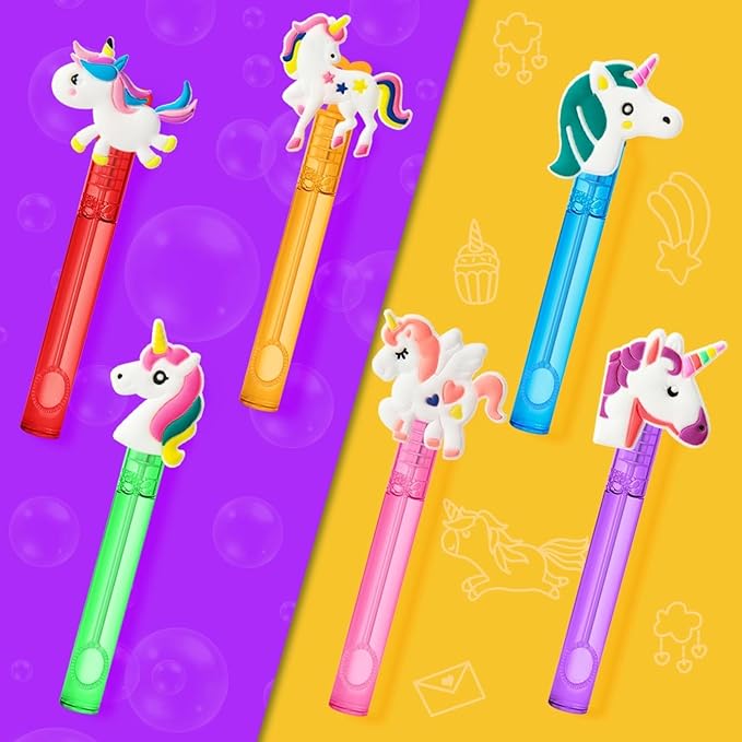 AFZMON 24 Unicorn Party Favors Bubble Wands for Kids, Rainbow Horse Mini Bubbles Wand Toys, Rainbow Theme Birthday Party Supplies Goodie Gift Bag Stuffers Pinata Classroom Prizes