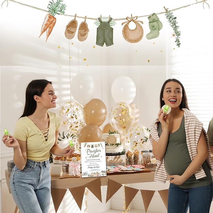 Thyle 51 Pcs locally grown Pacifier Hunt Baby Shower Games Include Hunt Sign and 50 Acrylic Pacifiers for farm themed Baby Shower Game Decoration Sets Gender Reveal newborn announcement Party Decor