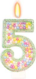 Birthday Candles - Number 5 Candle, Colorful Macaron Candles for Boys/Girls, Green Cake Decorations, Music Game Themed Party Supplies