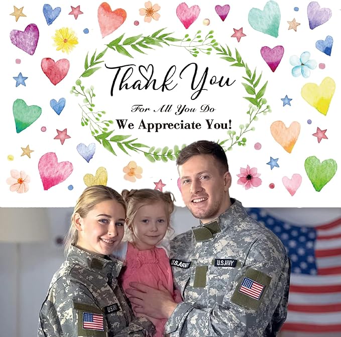 Colorful We Appreciate You Banner Thank You for All You Do Backdrop Heart Flowers Sign for Doctor Nurse Teacher Pastor Staff Employee Retirement Appreciation Theme Party Decorations Supplies