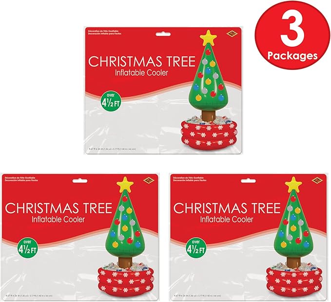 Beistle Inflatable Christmas Tree Coolers, 3 Pack, 4’ 8” x 26”, Each Holds Approx. 24 12 oz. Cans - Drink Cooler, Drink Containers for Parties, Christmas Inflatable, Holiday Decorations