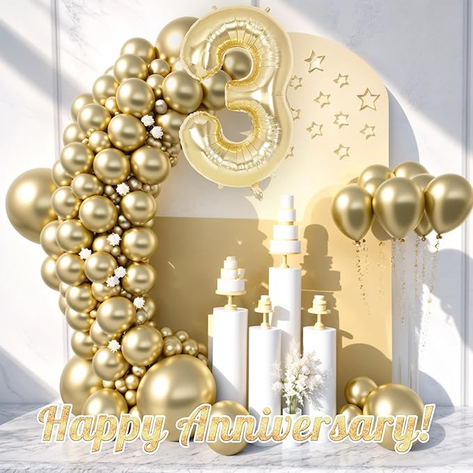 Light Gold Number 3 Balloon 40 Inch, Big Large Foil Helium White Gold Number Balloons, Giant Mylar Number 3 Balloons for 3 Year Old Birthday Party Decorations Supplies Anniversary