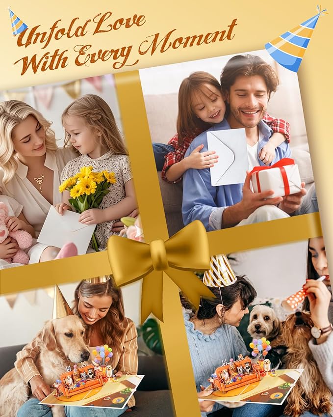 Dog Pop Up Birthday Card with Envelope - Funny Happy Birthday 3D Greeting Pop Up Card with Blank Note, Best Gifts for Women Men Adult Kids Dog Lover Mom or Dad