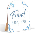Blue Bow Food Please Enjoy Sign for Baby Shower, 6x8 Inch Arch Wooden Sign with Stand, Blue Baby Shower Table Sign, Gender Neutral Party Decoration - QW11