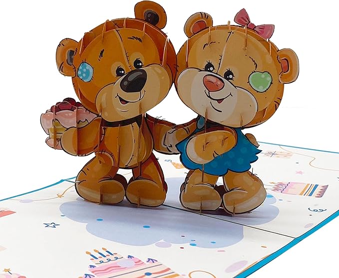 Pop up Cute Bears Card - 3D Greeting happy birthday card for her | 6×6 Gift Card - Perfect Keepsake pop up birthday cards Gift For Birthday, Anniversary, Thank You, All Occasions