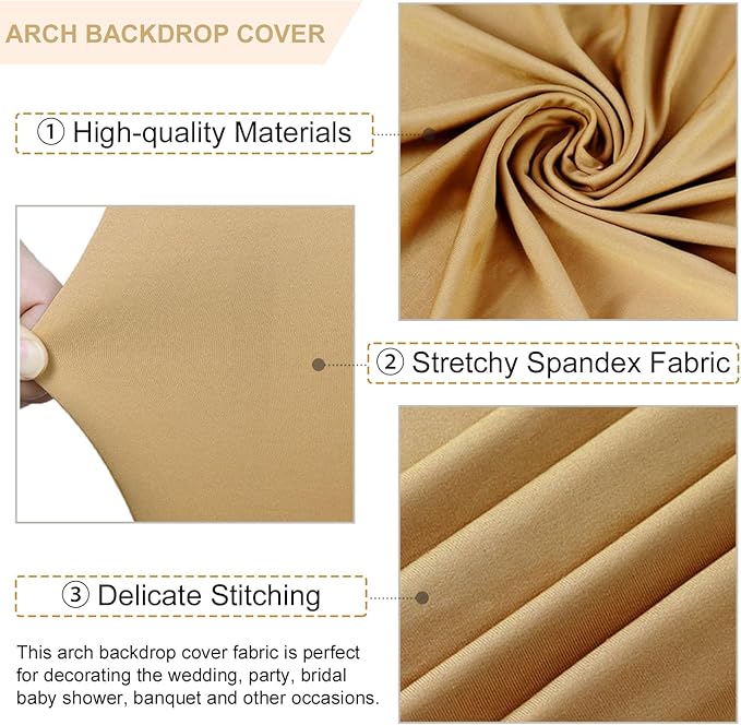 Khaki Arch Backdrop Cover Set of 3 (6FT 6.6FT 7.2FT) Spandex Arch Covers Stretchy Fabric Chiara Backdrop Cover for Metal Arched Frame Tan Arch Stand Covers for Birthday Party Ceremony Decor