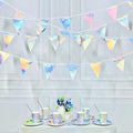 33Ft Iridescent Party Decoration Holographic Fabric Triangle Pennant Banner Flag Cotton Bunting Garland for Birthday Wedding Bridal Shower Bachelorette Engagement Disco Euphoria Galaxy Party Supplies