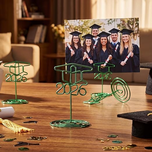 Rtteri 30 Pcs 2026 Grad Cap Graduation Picture Display 2 Inch Green Photo Holders for Centerpieces Graduation Table Number Holders Card Stands for Class of 2026 Grad Party Supplies