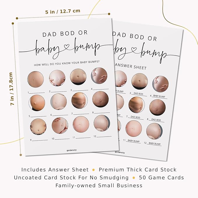 Baby Shower Games, Baby Bump or Dad Bod Hilarious Baby Shower Game for Boy or Girl, Gender Neutral, 50 Cards