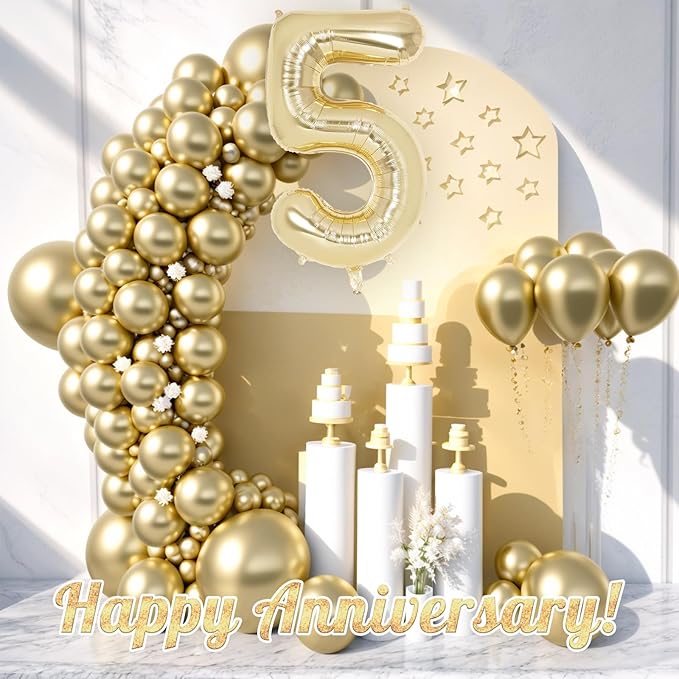 Light Gold Number 5 Balloon 40 Inch, Big Large Foil Helium White Gold Number Balloons, Giant Mylar Number 5 Balloons for 5 Year Old Birthday Party Decorations Supplies Anniversary