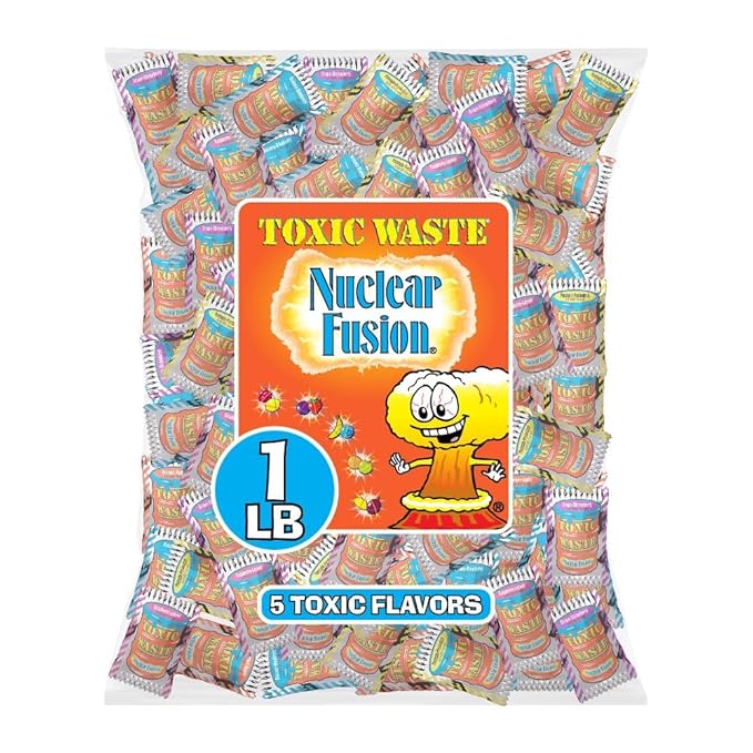 TOXIC WASTE - Nuclear Fusion Hazardously Sour Candy - Raspberry-Lemon, Pineapple-Passionfruit, Grape-Strawberry, Banana-Blueberry, & Orange-Apple Flavors - 1 lb. Bag