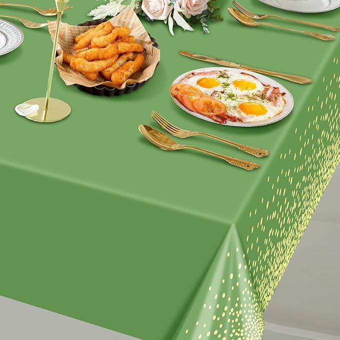 4 Pack Sage Green and Gold Plastic Tablecloth, Green Disposable Table Cloth 54"x108", Gold Dot Tablecloth for Birthday Baby Shower Graduation Party Decorations