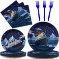 chiazllta 96 Pcs Nautical Party Paper Plate and Napkins Cruise Ship Classic Movie Birthday Party Table Decorations Supplies Ocean Tableware for 24 Guests