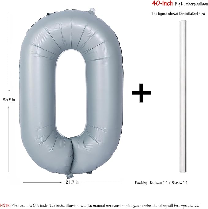 40 In Matte gray Number Balloons Helium Foil Mylar Balloon Birthday Party banquet Decoration 0