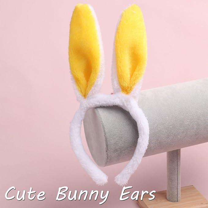 Bunny Headband Easter Hair Bands for Women Girls Kids, Yellow Cute Plush Rabbit Ears Hair Accessories Non Slip Headbands Easter Day Party Decoration Supplies
