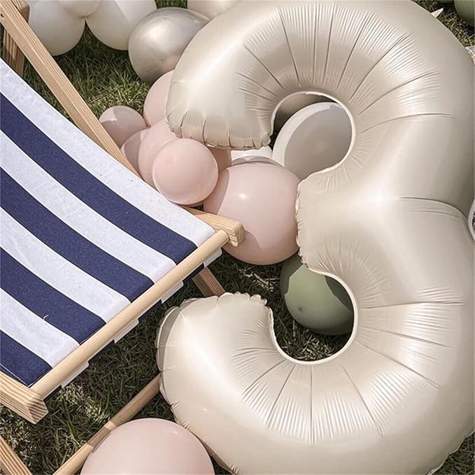 Cream 4 Balloons, 40 Inch Large Beige Foil Number Balloons Set 0-9, Self Inflating White Sand Digital 4 Helium Balloon for Boys Girls Women Birthday Anniversary Party Decorations Photo Shoot Supplies