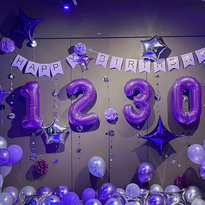 40 Inch Balloon Purple Number 3 Big Foil Helium Number Balloons Giant Mylar Number 3rd Balloons for 13th Birthday Anniversary Party Decorations Supplies